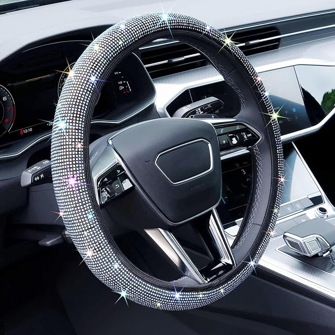 Bling Steering Wheel Cover, Rhinestone Steering Wheel Cover with Crystal Diamond for Women, Sparkling Car Wheel Protector Universal Fit 14-15 inches - Colorful