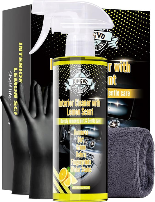 Kingvo Car Interior Cleaner Spray, Multipurpose Leather Seat Cleaner Upholstery Car Cleaning Kit Auto Dashboard Vinyl Detailing Supplies Kit,Lemon Scent