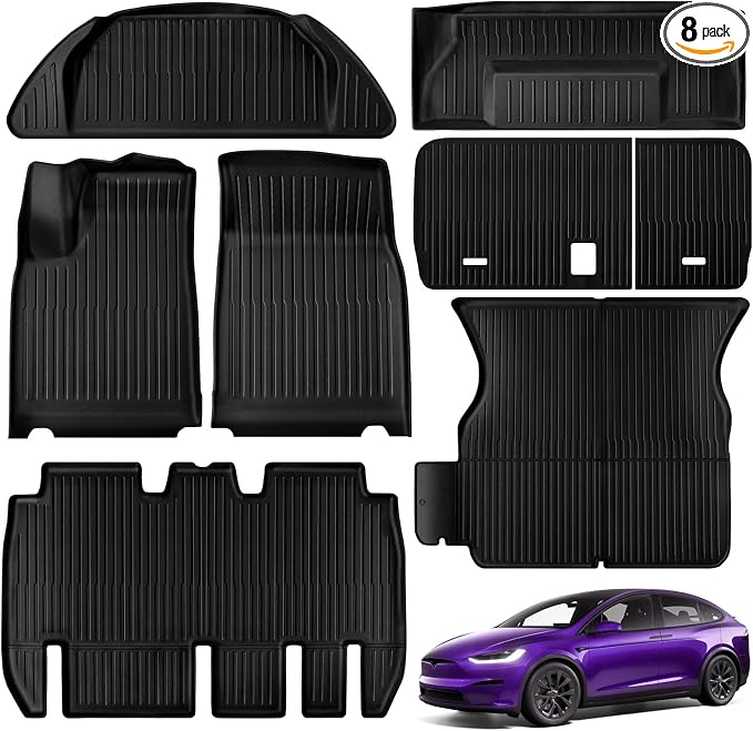 Floor Mats for Tesla Model X 5 Seater 2026 2025 2024 2023 All Weather Model X Floor Mats for Tesla Model X Accessories 2026 2025 2024 2023 TPE Back Seat Cover Trunk Frunk Mat Black