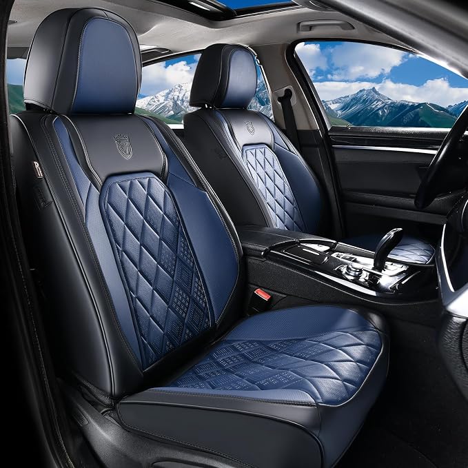 Coverado Seat Covers, Car Seat Cover Front Seats, Luxury Faux Leather Seat Cover, Black and Blue Seat Cover, Car Seats Protectors Waterproof, Automotive Seat Covers Universal Fit for Most Cars