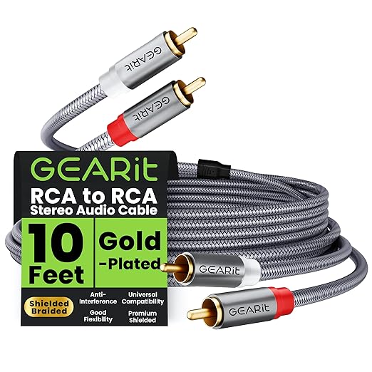 GEARit RCA Cables Car Audio 10ft Copper, RCA Cables Car Audio with Dual Shielding & Gold-Plated Connectors, RCA Cable for Subwoofer Cable, Hi-Fi System, Amplifier, Active Speakers, Gaming Consoles