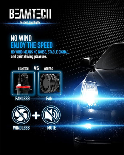 BEAMTECH Bulb, 9007 Fog Light Bulbs Powersports Light Bulb Fanless in Line 6500K Pack of 2