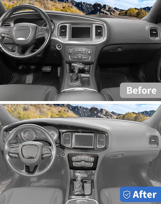 for Dodge Charger 2015+ Central Control Interior Cover Trim Kit, 12pcs Carbon Fiber Central Control Dash & Gear Shift Panel Decor Cover Trim Set Interior Accessories