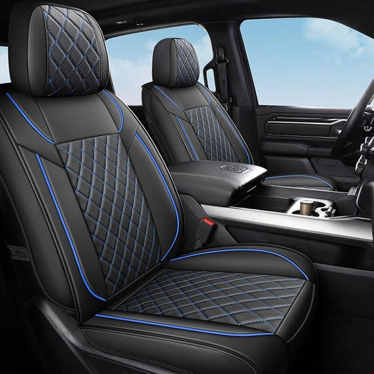 FREESOO Seat Covers for Dodge Ram 2019-2026 Ram 1500 Crew Quad Regular Cab 2011-2026 2500 3500 Mega Cab Bighorn Longhorn Laramie Tradesman, with Flat Bench, Black Blue