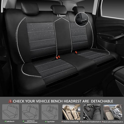 CAR PASS Piping PU Leather Car Seat Cover Full Set, Inside Zipper Design and Reserved Opening Holes, Airbag Compatible,Universal FIT for Car, SUVs,Van,Trucks（Full Set, Black & Silver
