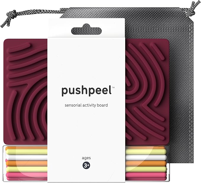 Pushpeel Sensory Activity Board: Silicone Fidget Toy for Calming, Stress, Anxiety, ADHD & Autism | Silent, No Mess | Kids 3+ & Adults | Includes Portable Travel Bag & 11 Strings