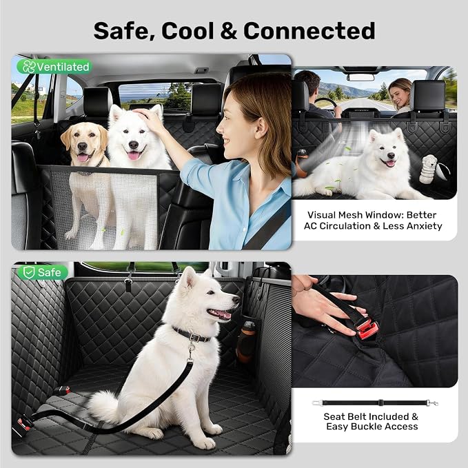 Zanch Heavy-Duty Dog Truck Seat Cover, Flat Solid Back Seat Extender for Multi Large Dogs, Hard Bottom Supports 450 lb, Waterproof Hammock Protector, XL for Full-Size Crew Cab Trucks & SUVs, Black