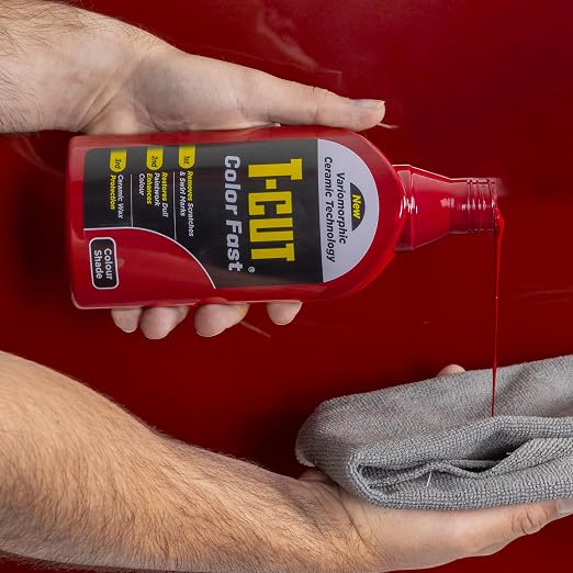 T-Cut Color Fast 3-in-1 Paint Restorer, Dark Red - Scratch Remover, Ceramic Car Wax & Color Enhancer - Removes Swirls & Oxidation, 17 oz