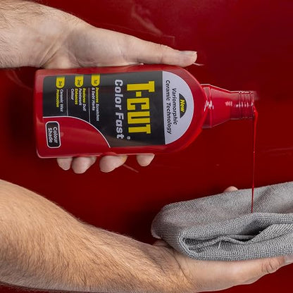 T-Cut Color Fast 3-in-1 Paint Restorer, Dark Red - Scratch Remover, Ceramic Car Wax & Color Enhancer - Removes Swirls & Oxidation, 17 oz