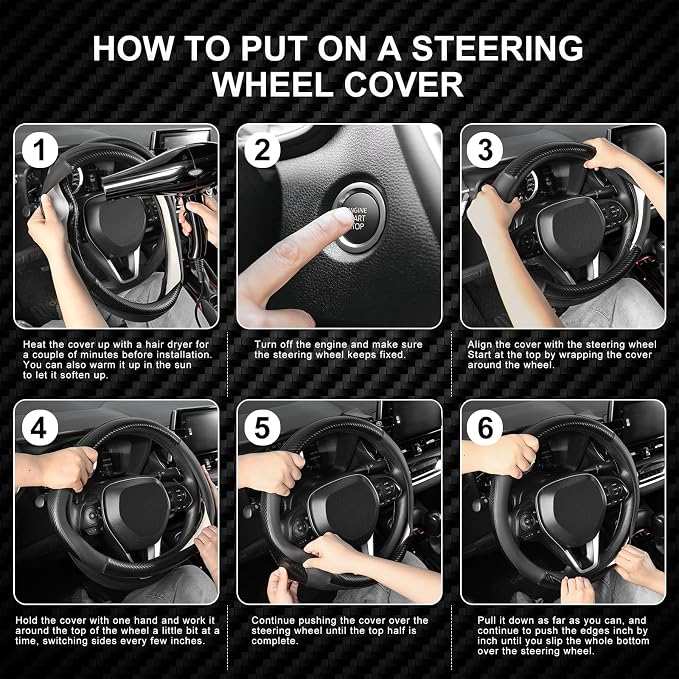 SEG Direct Car Steering Wheel Cover Small Size 14"-14 1/4" Black | For Model 3 Model Y Prius Civic Camaro Rogue, Non-Folding Packaging, Heavy duty, Microfiber Leather Carbon Fiber Pattern