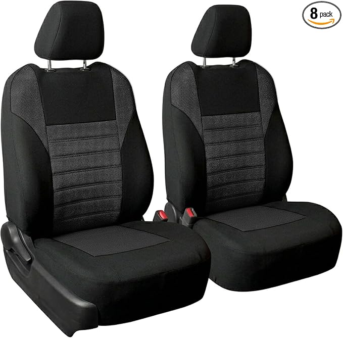 FH Group Automotive Car Seat Covers Front Set Premium 3D Air Mesh Front Seat Covers, Airbag Compatible Universal Fit Interior Accessories for Cars Trucks and SUVs - Black