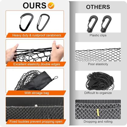 Truck Bed Cargo Net for Dodge Ram 1500 2019-2024 2025, Envelope Style Pickup Cargo Net with Storage Bag, Heavy Duty Elastic Mesh Organizer with Carabiners, Secures Groceries & Gear