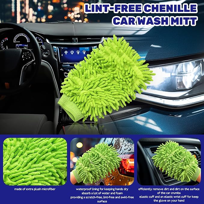9Pcs Auto Cleaning Tools Set Contains Wheel Brush, Wash Mitt Microfiber, Foam Sponge Wax Applicator, Extendable Handle Interior Duster and 2 in 1 Air Vents Dashboard Clean Brush