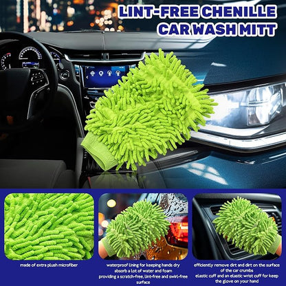 9Pcs Auto Cleaning Tools Set Contains Wheel Brush, Wash Mitt Microfiber, Foam Sponge Wax Applicator, Extendable Handle Interior Duster and 2 in 1 Air Vents Dashboard Clean Brush