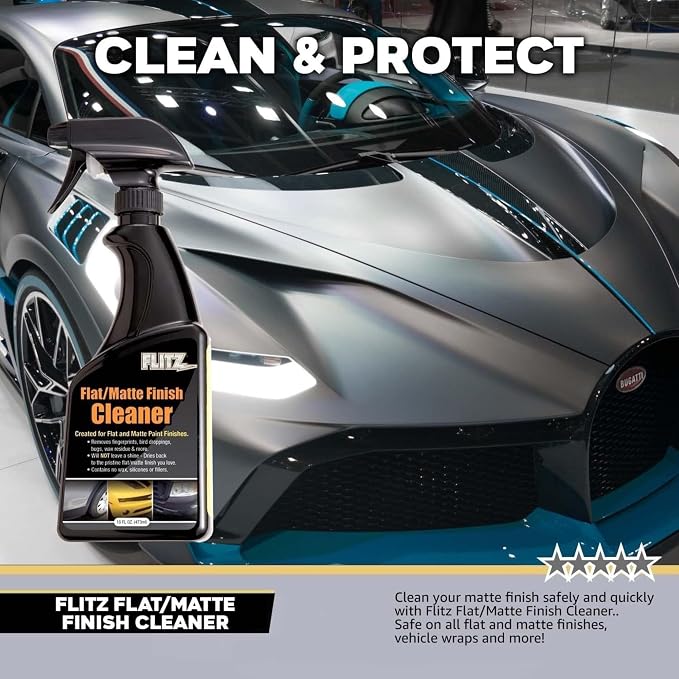 FLITZ Flat Matte Finish Cleaner - 8oz Bottle of USA-Made Vinyl Wrap Spray to Easily Remove Grease, Wax, Dust, & More - Quick Drying Matte Paint Cleaner - Ideal for Cars, Motorcycles