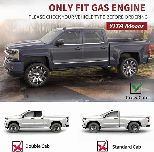 YITAMOTOR 6 Inches Running Boards Compatible with 2007-2018 Chevy Silverado/GMC Sierra 1500, 2007-2019 2500HD 3500HD, 2019 LD/Limited Crew Cab, Stainless Steel Side Steps Black Nerf Bars