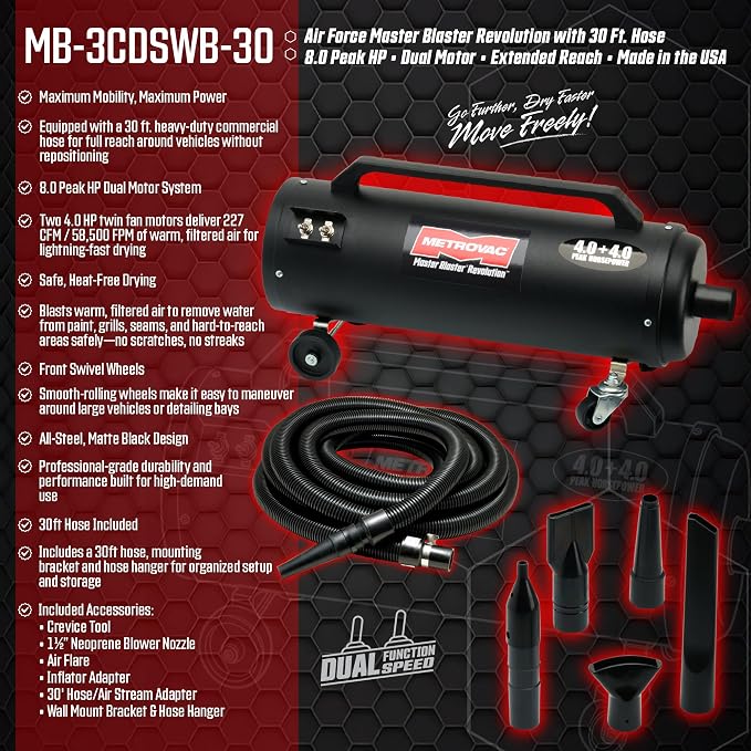 METROVAC Air Force Master Blaster Revolution with 30' Hose MB-3CDSWB-30 MB-3CD SWB-30