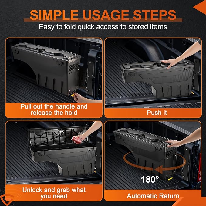 GEARLAST Truck Bed Storage Box With Password Lock Fit for Ford F-150 2015-2025, Passenger Side,30L, Black