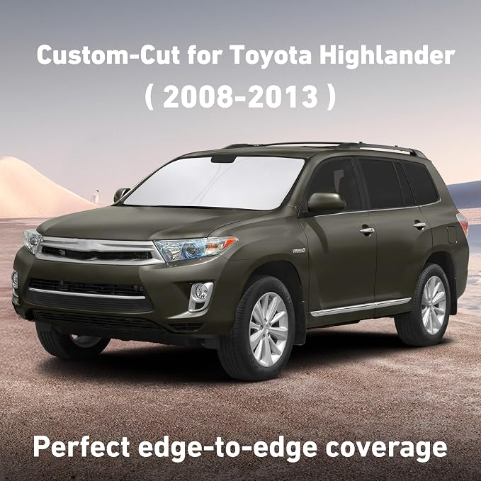 EcoNour Windshield Sunshade Compatible for Toyota Highlander 2008-2011 2012 2013, Sun Visor for Front Windshield & Window Sun Shade Cover, UV Heat Blocker & Protector, Car Accessories