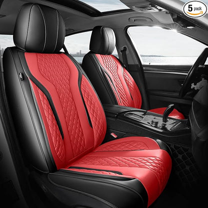 Leather Car Seat Covers Full Set, Breathable Faux Leather Seat Covers for Cars SUV Sedan Waterproof BlackRed