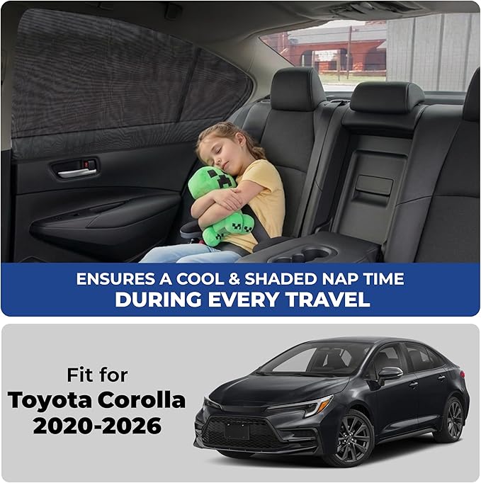 EcoNour Car Window Screen for Toyota Corolla (2020-2026) 2 Pack | Breathable Mesh Camping Window Covers | 100% Protection from Bugs, Mosquito & UV | Baby Safe Privacy Blackout Net | Car Accessories