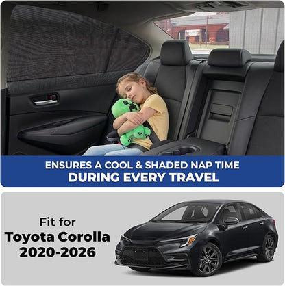 EcoNour Car Window Screen for Toyota Corolla (2020-2026) 2 Pack | Breathable Mesh Camping Window Covers | 100% Protection from Bugs, Mosquito & UV | Baby Safe Privacy Blackout Net | Car Accessories