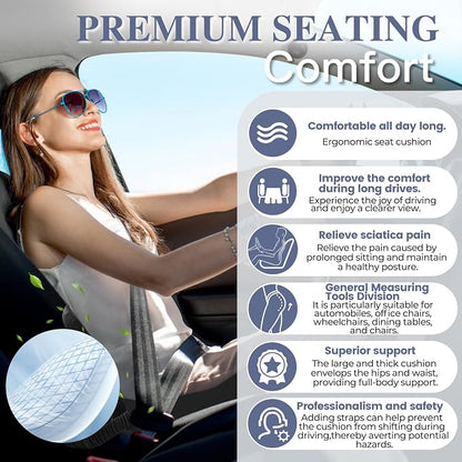 Memory Foam Seat Cushion for Sciatica & Back Pain Relief - Ergonomic Chair Pad with Adjustable Strap & Supportive Comfort Cover, Non-Slip for Car, Truck, Office Chair -Black
