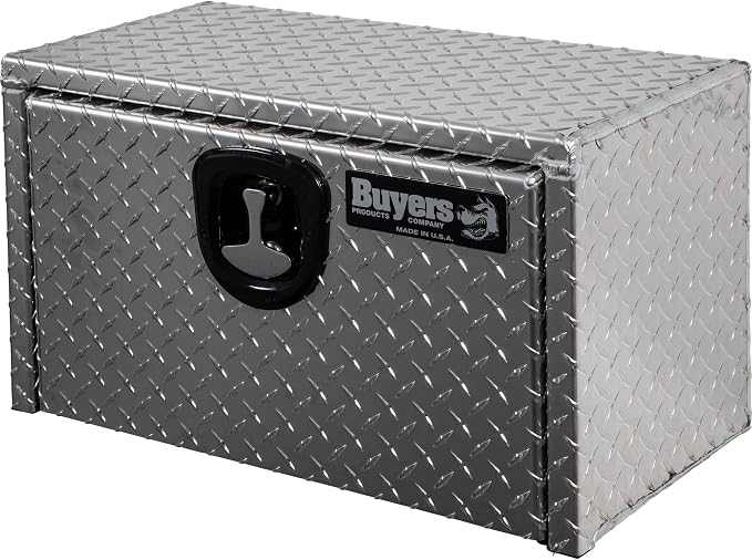 Buyers Products 1705150 Diamond Tread Aluminum Underbody Truck Tool Box, 14 x 12 x 24, Made in USA, .100 in. Thick, Corrosion Resistant, Locking Compression Latch, Secure Storage for Work Trucks
