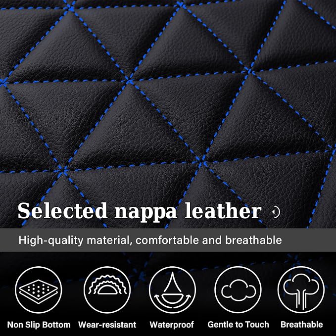 Coverado RAM Seat Cover Full Set, Leather Seat Covers Fit for Dodge RAM 1500, Truck Seat Covers Custom Fit for 2002-2026 Dodge RAM 1500 2500 3500 Crew Quad Cab with Curved Bench, Blue