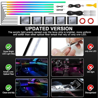 Dreamcolor Acrylic Interior Car LED Strip Light with Wireless APP, RGB 10 in 1 with 175 inches 593 Neon Car Ambient Lighting Kits, Dynamic Chasing Music Sync LEDs Fiber Optic Strip Lights for Car