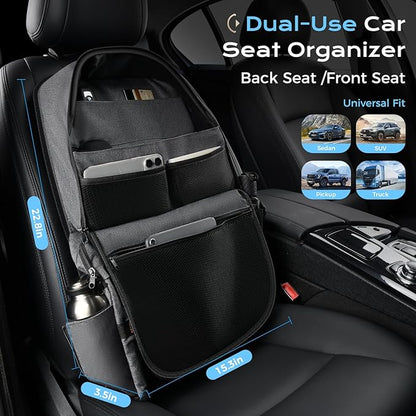 Coverado Backseat Car Organizer, Heavy-Duty Durable Dual-Way Use Car Back Seat Organizer Waterproof with Reinforced Pockets, Zipper Closure Design, Protect Valuables from Spills, Keeps Car Tidy