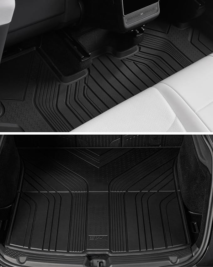 3W Floor Mats for 2025 2026 Tesla Model Y Juniper Only for Standard 5 Seat with Rear Cargo Mat & Backrest Mat TPE Anti-Slip All Weather Tesla Model Y Accessories, Vigormold™