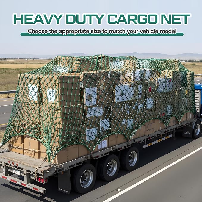 SATINIOR 24 x 12 ft Heavy Duty Cargo Net Truck Bed Network Cover with 18pcs Ropes Bungee Cargo Net Car Sealing Network Rope for Trailer Pickup Truck