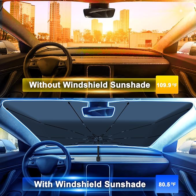 EcoNour Car Umbrella Windshield Sun Shade | Universal Fit Foldable Car & Truck Sun Shade | Double Layer Windshield Cover for SUV, Sedan & Truck | Sun Shade Cover for Front Baby Window Shades - 57"x30"