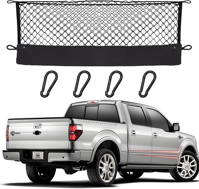 Envelope Style Cargo Net Compatible with Ford Pickup F150 F250 F350, 2026 2025 2024 2023 2022 2021 2020 2019 2018 2017 2016 2015 2014 2013 F-150-350 Trunk Car Rear Tailgate Touring Netting