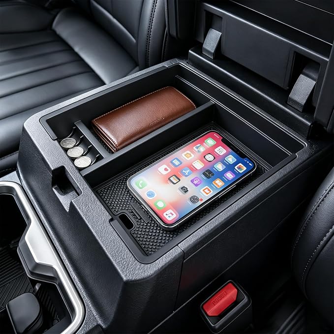 Autorder Center Console Organizer for 2024-2026 Toyota Tacoma Accessories - Armrest Storage Box Secondary Insert Tray with Black Non-Slip Silicone Mats