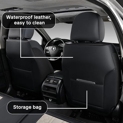 Car Seat Cover Set, Interior Accessories, Black and Gray, Waterproof Leather, With Lumbar Support, Airbag Compatible, Non-slip, 5-Piece Full Set, Pet-Friendly Car Seat Covers, Fits Most Vehicle Models
