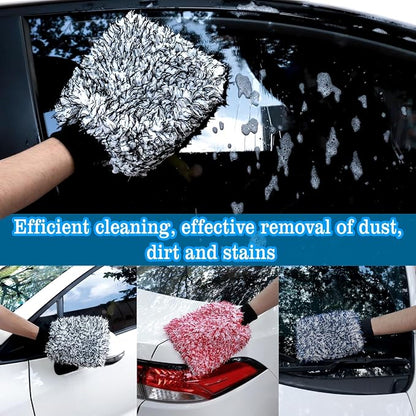 Microfiber Car Wash Mitt - 3 Pack Scratch Free Mitts with Blue, Red and Black, Machine Washable, Lint Free, 10 Inch X 8 Inch Glove