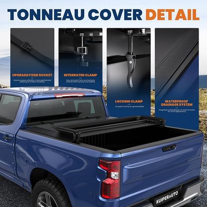 KUIPERAUTO Soft Tri 5.8FT Truck Bed Tonneau Cover Compatible for 2019-2026 Chevy Chevrolet Silverado/GMC Sierra 1500 (Excludes 2019 Classic Model) Fleetside On Top -69.6 Inch