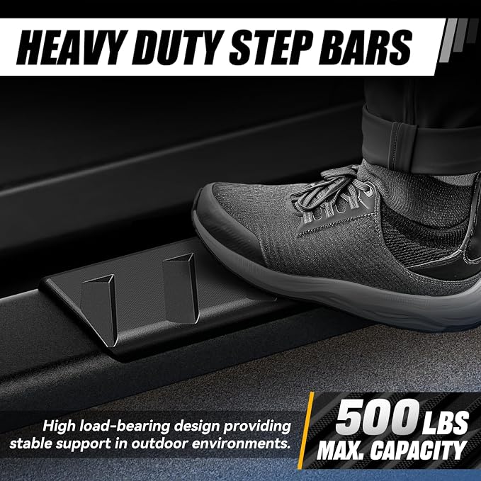 Auto Dynasty Flat Running Boards Compatible with 2009-2024 Dodge Ram 1500 Truck Extended/Quad Cab, Stainless Steel Side Step Rail Nerf Bars, 5" Step Bars, Black Powdercoated