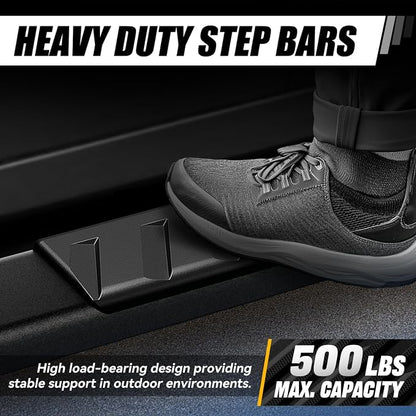 Auto Dynasty Flat Running Boards Compatible with 2009-2024 Dodge Ram 1500 Truck Extended/Quad Cab, Stainless Steel Side Step Rail Nerf Bars, 5" Step Bars, Black Powdercoated