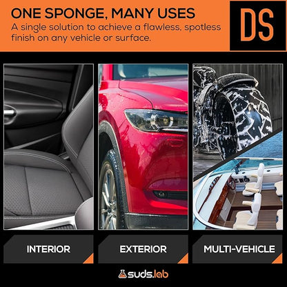Suds Lab DS Detailing Scrub Sponge – Microfiber Scrub Pad for Car Detailing, Two Textures for Polishing & Scrubbing, Durable & Absorbent, Multi-Surface Use, Washable & Reusable – 6 Pack, Orange