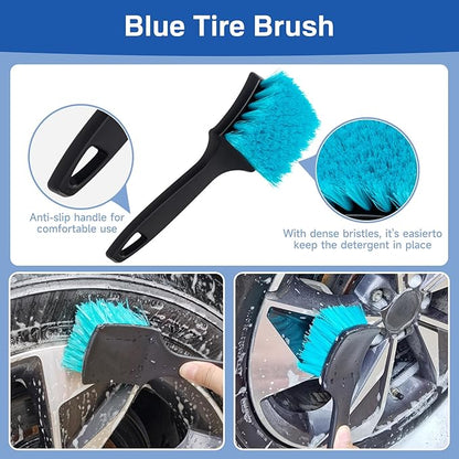 5 Pack Car Wheel and Tire Cleaner Brushes Kit Auto Motorcycle Rim Ultra Soft Microfiber No Spatter Bendable Woolies Bristle Cleaning Set (Red & Black)