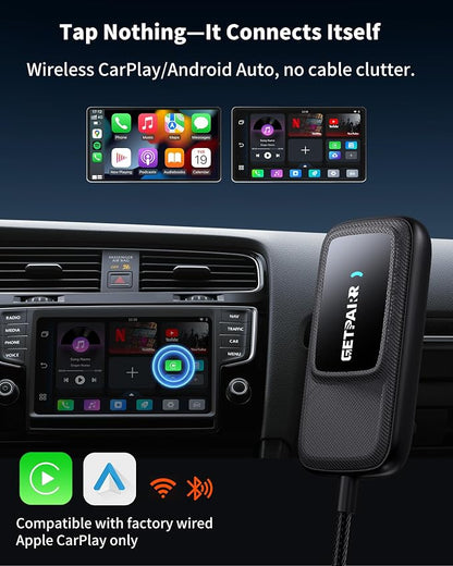 3 in 1 Magic Carplay Box & Wireless CarPlay & Android Auto Adapter GetPairr Go 2.0 Built in Compatible with YouTube, Netflix, Spotify, IPTV,Auto Connect, No Delay,4+32GB,Offline Video from USB Drive