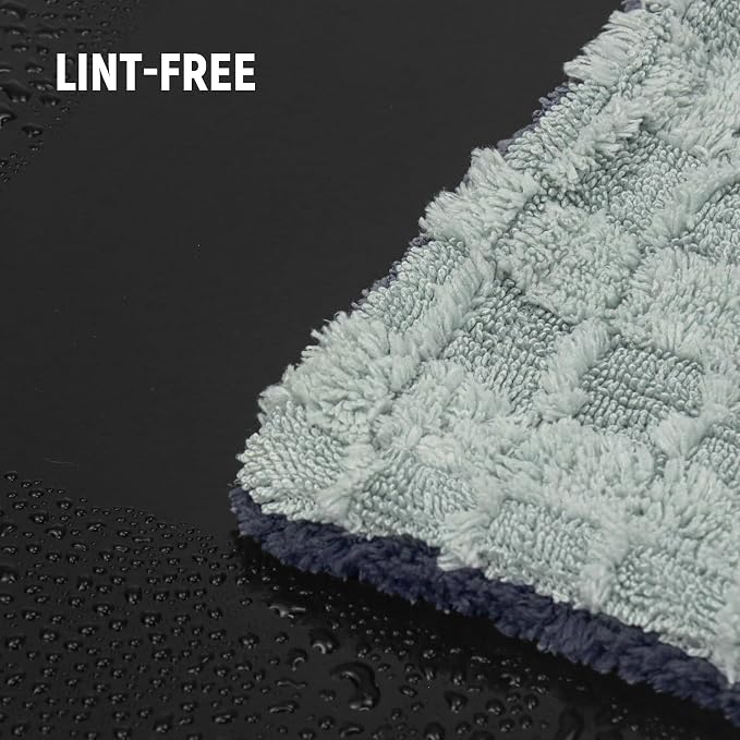 LIVOS 1000GSM Car Drying Towel, 18" x 24" Dual Sided Microfiber Towels for Cars, Ultra Absorbent Lint & Scratch-Free, Edgeless Twisted-Loop, Premium Wash Towel, Check Silver&Grey