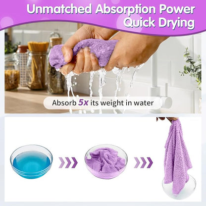 FIXSMITH Purple Microfiber Cleaning Cloth -Pack of 12, Highly Absorbent Cleaning Rags, 16"X12" All Purpose Cleaning Towels for Housekeeping, Kitchen, Car, Lint Free and Reusable Microfiber Towels