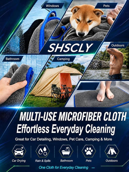 SHSCLY 2-Pack Twist Pile Microfiber Towels for Cars XL Gray 29 x 33 in | Auto Detailing, Paint Safe, Ultra Absorbent, Lint-Free, Cars, SUVs & Trucks