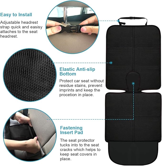 MORROLS Car Seat Protector for Child, Baby, Pets -1 Pack car seat Cover with Thick Padding- Waterproof Universal Size with Mesh Pockets (Black)