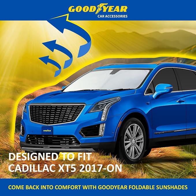 Goodyear Foldable Windshield Sunshade for Cadillac XT5 2017-2026, Truck car Accessories, Sunshade Cover, Sun Shade Car Windshield, Window Sun Blocker - GY008362