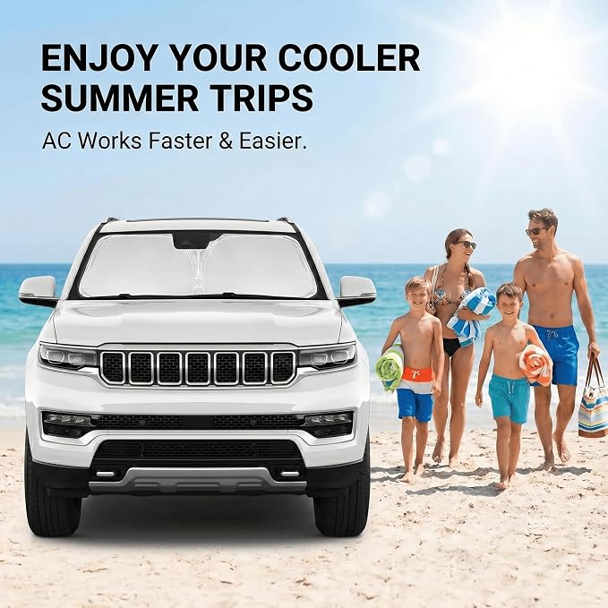 Windshield Sun Shade for Jeep Wagoneer 2022-2024 Sunshade Front Window Shade Custom Fit Wagoneer Accessories Sun Visor Foldable Shade Blocks UV Rays Accessories